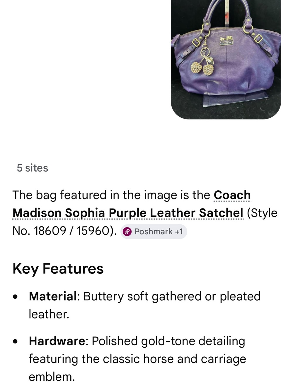 Coach Madison Sophia Purple Leather Satchel - Picture 12 of 13